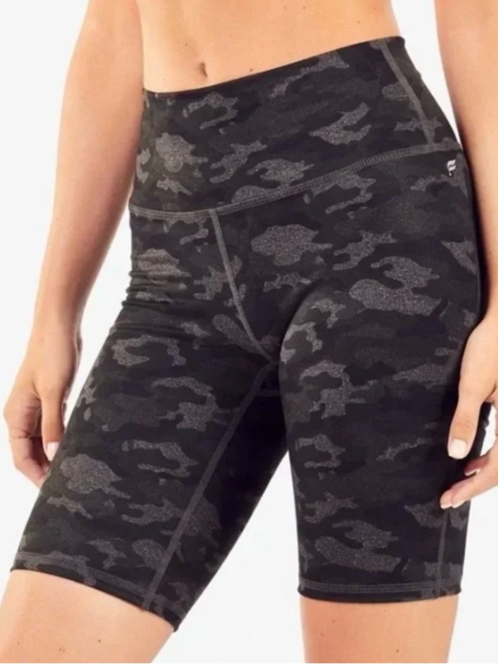 Fabletics High-Waist Camo Bike Shorts - Black/Charcoal